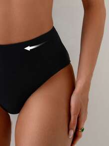 Shapewave New Summer Holiday Push-Up Padded Chainlink Strap Spaghetti Strap Bikini Set With High-Waist Solid Color Swimwear - Black - View 6