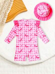 新生儿可爱水果印花长袖连体泳衣（带帽子）