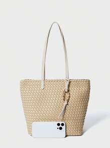 SHECARRY Large Capacity Minimalist Women Tote Bag, Casual For Daily Use - Beige - View 4