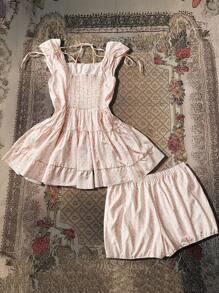 Flirla Set de 2 piezas Conjunto romántico con estampado de flor pequeña en talla grande - Multicolor - Ver 2