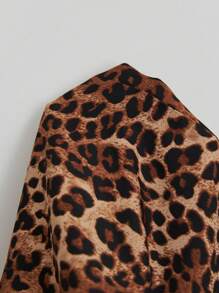 SHEIN Unity Leopard Print Short Sleeve Shirt, Fitted Design, Waist Cinching, Slimming, Chic European Style, Spring Summer - Brown - View 6