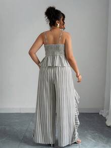 Elenzga Bộ 2 áo hai dây kẻ sọc mùa hè cỡ lớn cho nữ và quần ống rộng, phong cách đồng quê giản dị, kỳ nghỉ lãng mạn, tối giản thanh lịch, thời trang cổ điển, thích hợp để đi làm và mặc đi làm - Nhiều màu - Xem 2