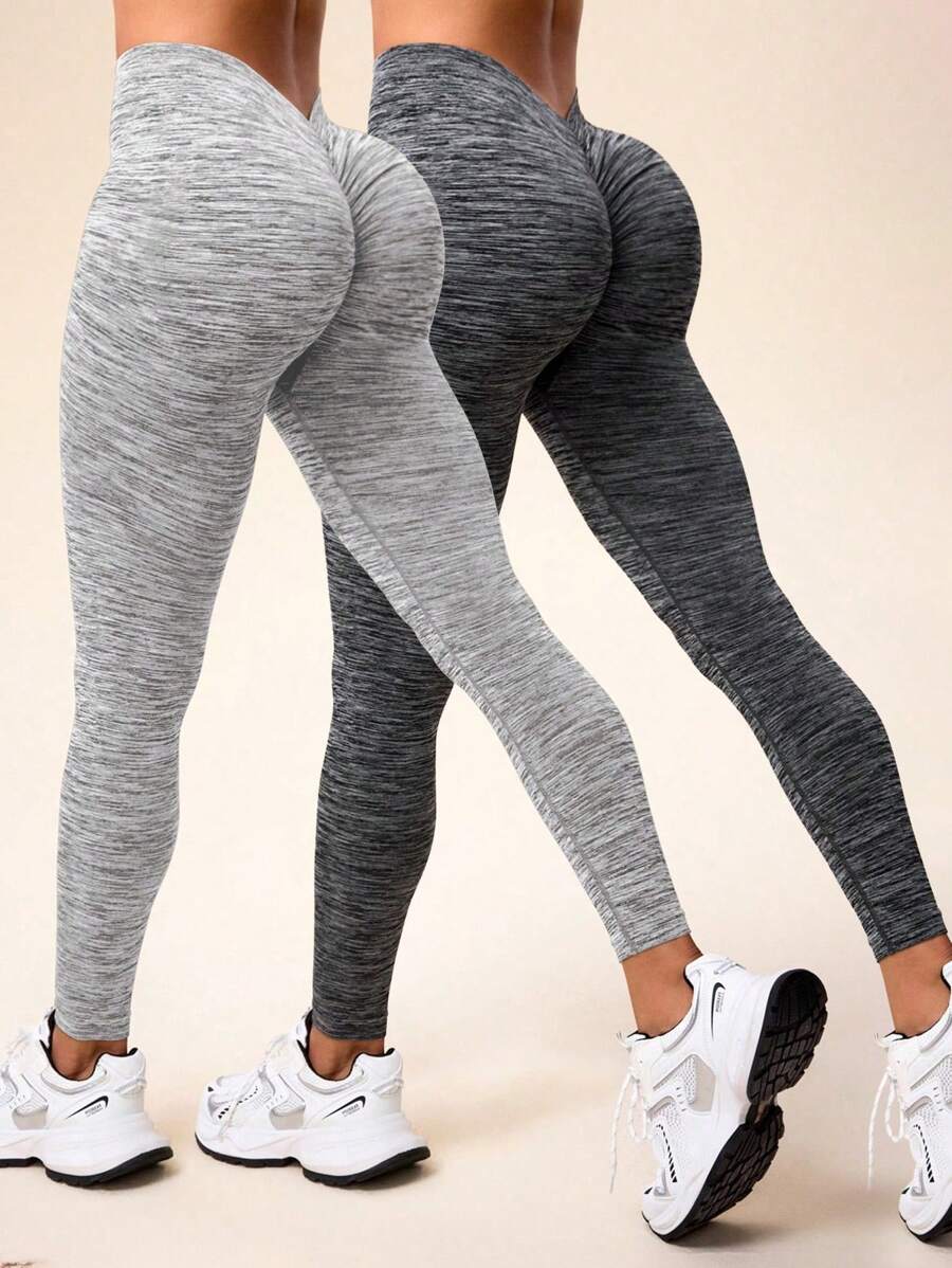 Easithlete 2 piezas Leggings de yoga sin costuras con pliegues y efecto tie-dye para mujer - Multicolor - Ver 1