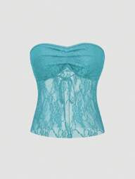 EgrlEra טופ תחרה ללא כתפיות לנשים Y2K