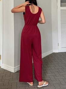 DAZY Mono de unicolor y de talle alto para mujer, ropa de estar por casa