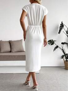 Breezaya 女式水晶装饰圆领短袖优雅迷你连衣裙 - 白色 - 查看 2