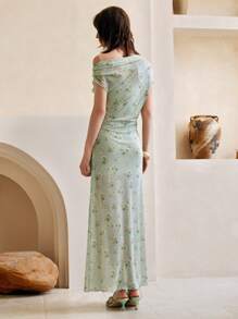 Arave Vestido de verano con diseño floral margarita en estilo francés con volantes, fruncidos y detalles de malla