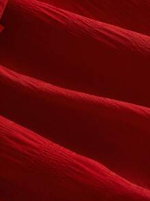 SHEIN MOD 女式弹性腰部纯色双层蛋糕裙 - 紅色 - 查看 3