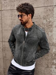 Manfinity Homme Men's Casual Denim Jacket, Suitable For Summer - Dark Grey - View 6
