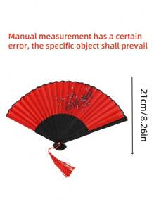 SHEIN 1 件女士竹折扇，中国古风，学生礼物，单面花卉图案，适合服装搭配、拍照道具、家居装饰和派对用品生日礼物毕业、母亲节礼物 - 彩色 - 查看 3