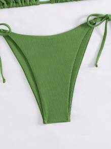 SHEIN Swim Vacation Beach Solid Color Bikini Set, Includes Triangle Top And Thong Bottom For Summer - Green - View 5