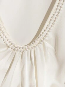 Breezaya Blusa da donna con maniche a palloncino, decorazioni a catena di perle e vestibilità ampia
