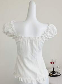 Elamini 白色性感露肩荷叶边收腰修身夏季度假上衣