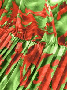 SHEIN Clasi Plus Size High Neck Lantern Sleeve Pleated Hem Wrap Dress Maxi Women Outfit - Green - View 3