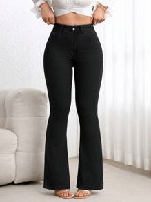 SHEIN PETITE Casual Versatile Simple Fitted Flare Leg Jeans