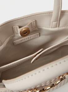 MOTF PREMIUM PU LEATHER COMMUTING WOMEN TOP HANDLE BAG, SOLID COLOR TEXTURE WITH METAL DECOR, BEST MOTHER'S DAY GIFTS WOMEN - Beige - View 7