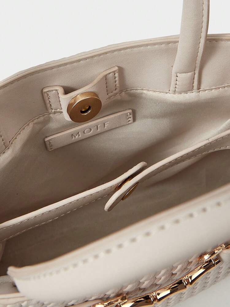 PU LEATHER COMMUTING WOMEN TOP HANDLE BAG, SOLID COLOR TEXTURE WITH METAL DECOR, BEST MOTHER'S DAY GIFTS WOMEN