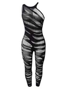 ChaseTheNight 女士性感网眼透视连体裤，适合外出穿着 - 黑色 - 查看 6
