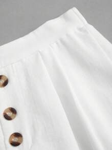 Sweetra Women's White Linen Button Down Relaxed Fit Straight Leg Pants, Flattering For Spring/Summer - White - View 4