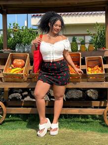 SHEIN EZwear Falda pantalón con estampado de cerezas en tallas grandes, para primavera/verano