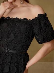 MOTF PREMIUM VESTIDO CON CINTURÓN DE ENCAJE - Negro - Ver 2