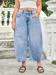 SHEIN Essnce 大码休闲水洗微喇牛仔裤