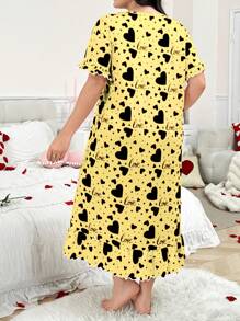 SHEIN 大码女式心形印花荷叶边短袖睡袍，Moo Moo 睡裙