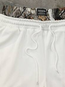 PAVTROS Men's Letter Graphic Drawstring Waist Loose Casual Shorts - White - View 3