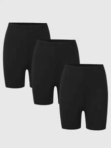 3 pièces/Set Shorts leggings élastiques polyvalents tout-allant/de sortie noirs pour filles