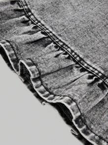 Girls' Stylish Casual Soft Washed Denim Pleated Mini Skirt With Bowknot Decor, Comfortable And Fashionable For Vacation, Summer - Black - View 7