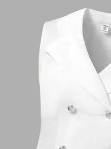 Sparklyn Tween Girls Sleeveless Vest Jacket With Double Breasted, Pleated Skirt, Elegant Work Outfits - White - View 4