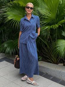 DAZY Conjunto de dos piezas para mujer para uso diario - Azul - Ver 4