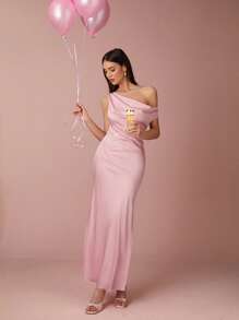 Enchnt Frühlings-/Sommerdamen romantisches, rosa, asymmetrisch ausgeschnittenes, gerüschtes, körperbetontes, elegantes Maxikleid, süß und elegant für Urlaub, Dates, Feiertage, Partys, Abschluss und Hochzeitsgäste, Abiball, Konzert- und Festivalgarderobe, Osterkleider, Sommerkleider für Damen - Pink - Übersicht 5