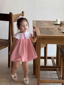 Cute Pink Peter Pan Collar Embroidered Sleeveless Dress For Toddler Girls, Summer - Pink - View 4