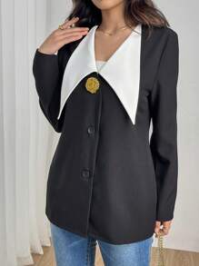 Modelyn Stylish Black Suit With Metallic Buckle Detail - Black - View 4