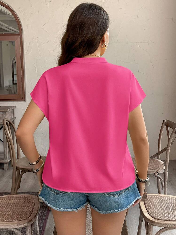 SHEIN LUNE Áo cánh tay ngắn họa tiết hình người phụ nữ ngoại cỡ, trang phục phương Tây, phong cách Boho, Bohemian, thập niên 90, lễ hội, mùa hè, đi chơi, mùa xuân, Boho, tiền cũ, lễ Phục sinh, mùa xuân, bãi biển - Màu Hồng Tươi - Xem 2