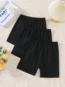 3 pièces/Set Shorts leggings élastiques polyvalents tout-allant/de sortie noirs pour filles