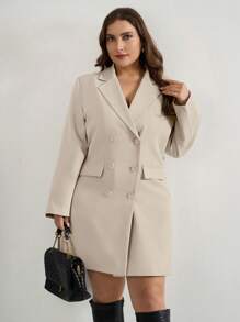 EURMUSE Double-Breasted Suit Jacket And Skirt Set - Beige - View 5