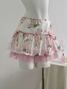 Sweetra 女式低腰迷你碎花图案半身裙，夏季时尚 - 白色 - 查看 1