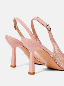 CUCCOO HITCHD New Summer Embroidered Lace Pointed Toe Stiletto High Heels, Elegant Romantic Light Pink Lace Mesh Women's Pumps, Bridal Wedding Party Dress Shoes For Christmas - Pink - View 10