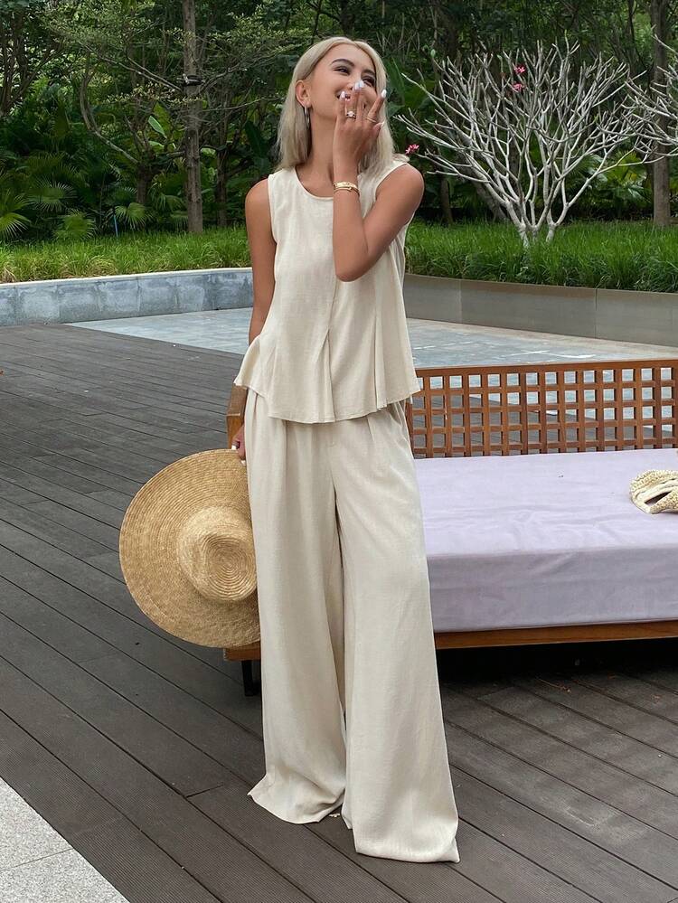 Women Two Pieces Outfits For Daily Wear Linen