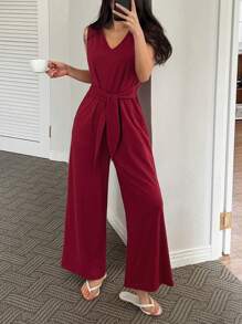 DAZY Mono de unicolor y de talle alto para mujer, ropa de estar por casa