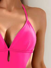 Bộ đồ bơi liền mảnh gợi cảm màu trơn bán chạy nhất cho bãi biển và mùa hè - Màu Hồng Tươi - Xem 4