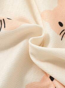 SHEIN 4 件套新生女婴可爱卡通印花针织弹力长袖上衣和松紧腰长裤套装，秋冬