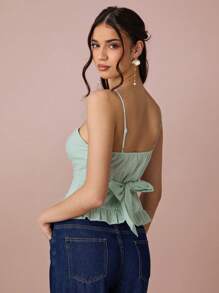 Enchnt Top romantic de primăvară/vară pentru femei, verde mentă, cu fundă pe piept, cu tiv cu volane, drăguț, dulce, sexy și la modă, pentru vacanță, întâlniri, sărbători, petrecere, absolvire și invitați la nuntă, concerte, festivaluri, femei de Paște, topuri de vară pentru femei, vară - Verde - Vizualizare 7