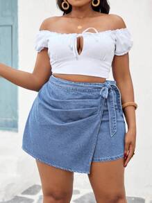 Slaydiva 大码牛仔短裤，夏季时尚 - 深色水洗藍 - 查看 1