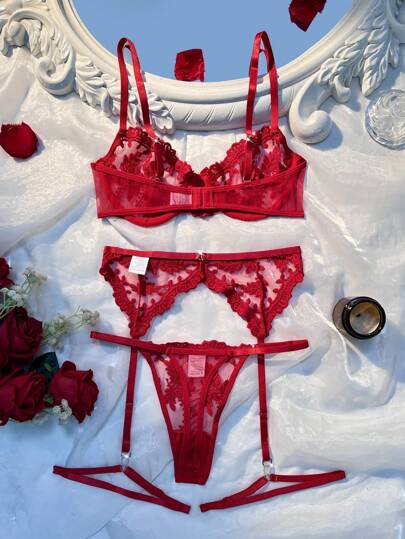 Esselle Bloemen Geborduurde Mesh Verleidelijke Lingerie Set Going Out view 2