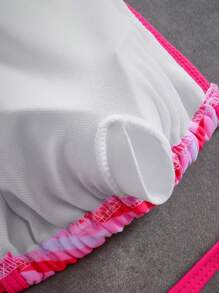 Swim Mod Women Stripe Print Halter Knotted Tankini Bikini Set Set For Summer Beach Vacation - Pink - View 7