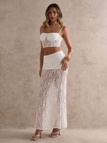 Glamine Damen Zweiteiler für den täglichen Gebrauch, Sommer Outfit für Frauen, weiße spitze sexy Urlaubs Zweiteiler, romantisches Date im Urlaub, Sommer Outfit für Frauen, 2-teiliges Set für Frauen, Urlaubs Outfit für Frauen, sexy Party - Weiss - Übersicht 5