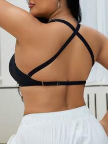 SHEIN Women's Regular Crossover Strap Seamless Bra - Black - View 2